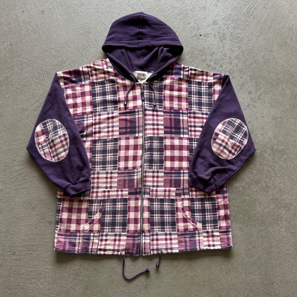 Vintage 90s Stefano International Patchwork Sweatshirt Size XXL Plaid Hoodie